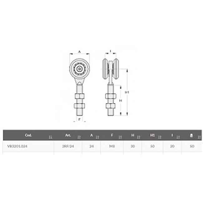Vendita online Carrello scorrevole 2 ruote Ø 24 mm. art.2RF/24